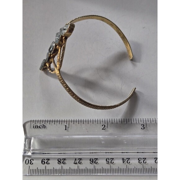 Vintage Gold-Tone 5 Stone Cuff Bracelet Textured Raw Uncut Gemstones Bezel Set - Picture 8 of 11